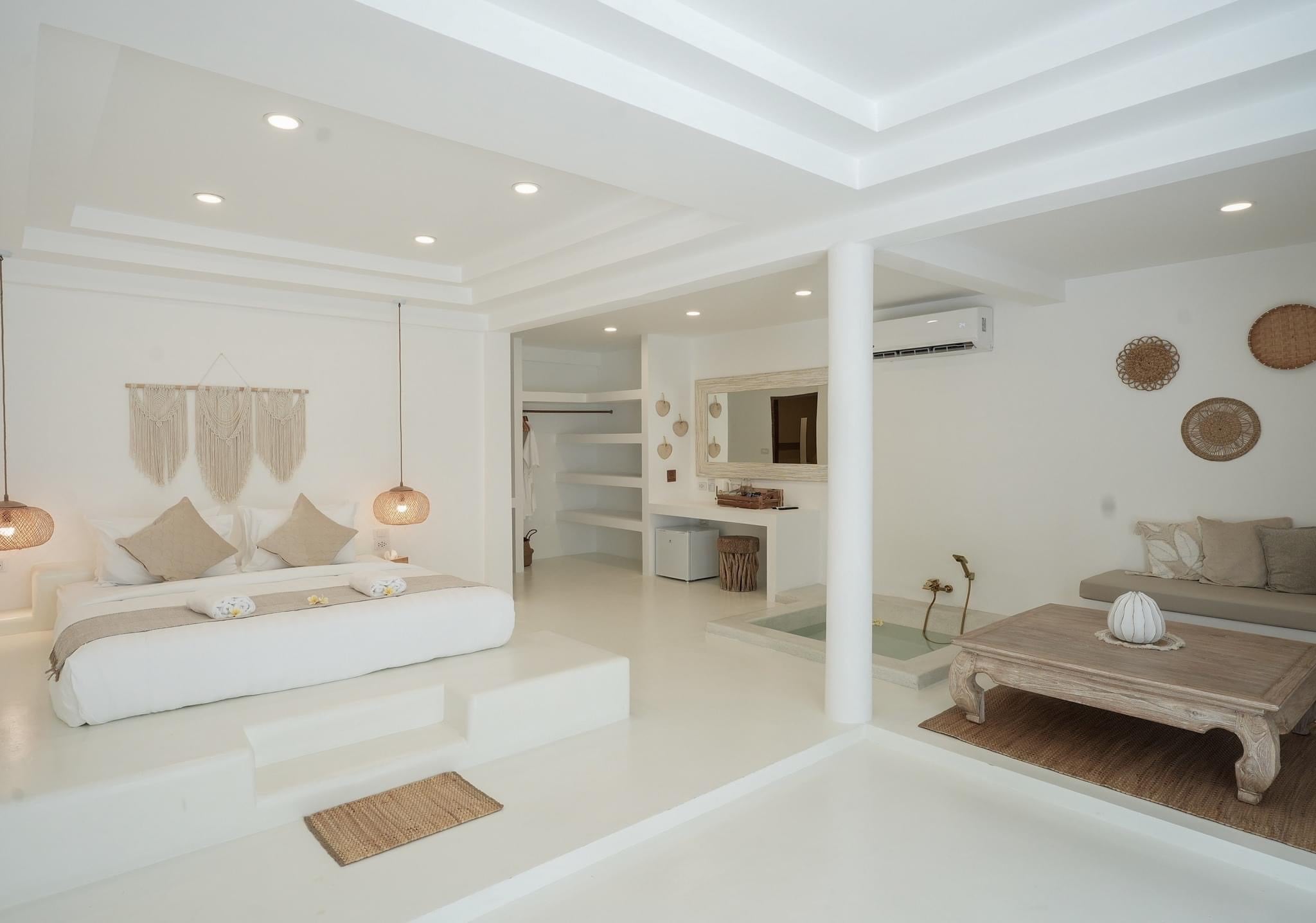 Boho-luxe villa interior with sea and garden view at Elephant Beach Resort