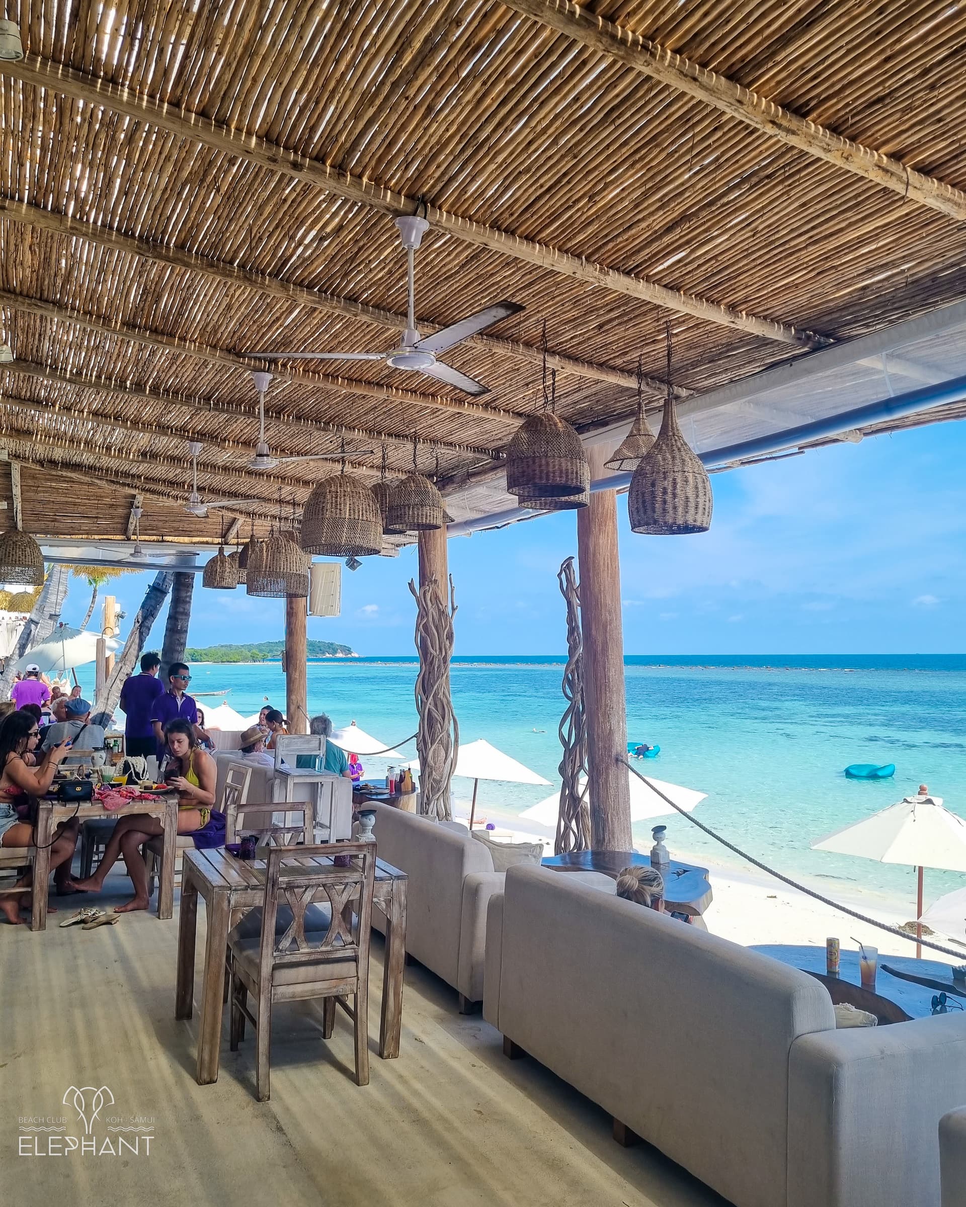 Elephant's beachfront restaurant on the white sand of Chaweng Beach, Koh Samui